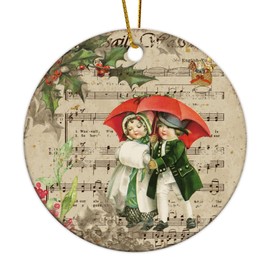 Christmas Ornaments,Round Retro Vintage Santa Claus Christmas Holiday Ceramic Tree Hanging Ornament, Memorial Keepsake Remembrance Sympathy Souvenir Xmas Decoration Gift