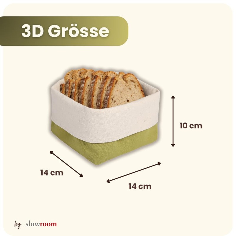 slowroom Bread Basket Made of Cotton, Naturbaumwolle, Olive Pattern 12.5