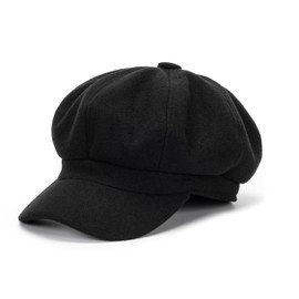 JowTreex Newsboy Cap Visor Beret Hats for Women - 1920s Warm 8 Panels Gatsby Hat Black