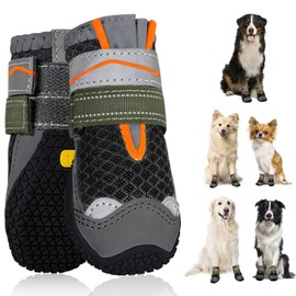 SlowTon Dog Boots, Breathable Dog Paw Protector, Dual Adjustable & Washable Non-Slip Puppy Shoes with Reflective Strip for Injured Paws, Comfortable Walking Boots for Small Medium Large Puppy