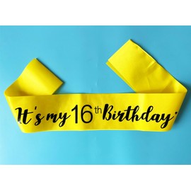 Sweet 16 Sash Black, Its My 16th Birthday Sash, Birthday Girl Sash for Boy Birthday Gifts Party Decorations and Supplies, Yellow with Black