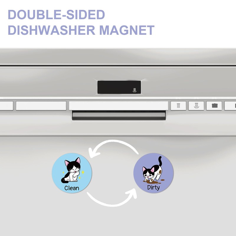 Dirty Clean Cat Dishwasher Magnet, 3.5 Inch Double Sided Dish