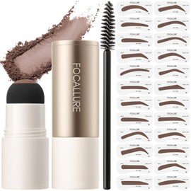 FOCALLURE Eyebrow Stamp and Eyebrow Stencil Kit, 24 Reusable Brow Shape, Sweatproof Eyebrow Powder, Long-Lasting, Easy to Use, Filling and Shaping Perfect Eyebrow Makeup, LIGHT BROWN
