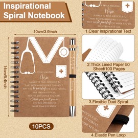 10 Sets Nurse Appreciation Gifts Bulk Thank You Gift Inspirational Spiral Notebook Motivational Ballpoint Pens Nurses Week Gifts for Doctor Medical Nursing Assistants Teacher Coworker Colleagues