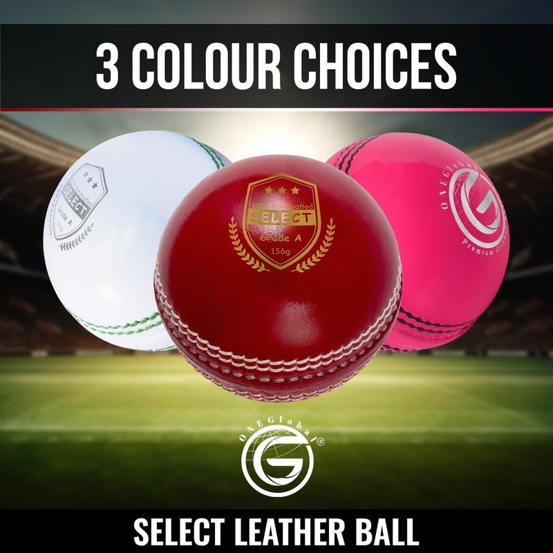 ONEGlobal Select Leather Cricket Ball | 100% Handcrafted, 156g -