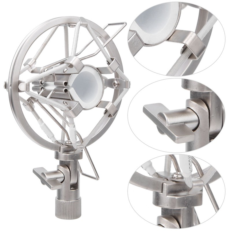 Microphone Mount Holder Silver Metal Shock Mount Stand for KTV