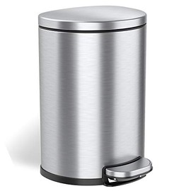 iTouchless SoftStep 2 Gallon Small Semi-Round Bathroom Trash Can with Removable Inner Bucket and AbsorbX Odor Filter, Stainless Steel, 7 Liter Step Pedal Garbage Bin for Bedroom, Office Cubicle