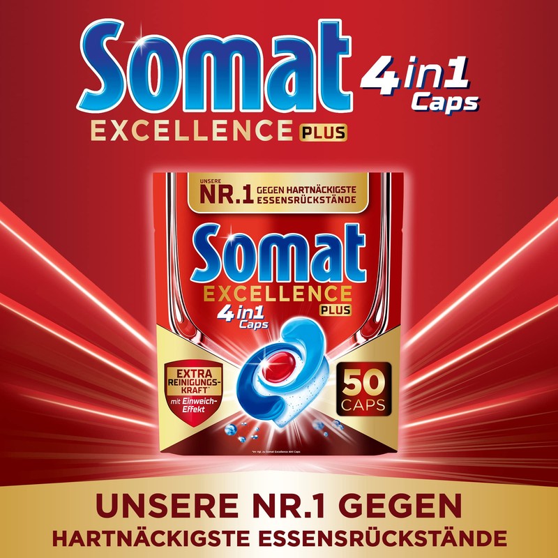 Somat Excellence Plus 4-in-1 Caps (50 Caps), Dishwasher Tablets in