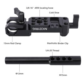 NICEYRIG 15mm Rod Clamp, M12 Thread 15mm to 12mm Rod, DJI Follow Focus Clamp with 1/10.2-50.8 cm Ar ri Locating Hole for DJI Ronin-S / RS2 / RS3 / RS3Pro / RS4 / RS4Pro