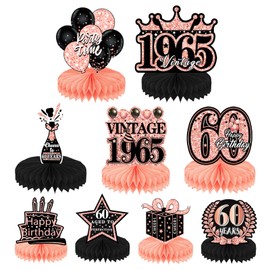 Pack of 9 Decorative 60th Birthday Woman Man, Rose Gold Decoration, Table Decoration Birthday 60th Decoration, Honeycomb Centrepiece 60, Party Accessories