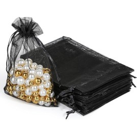 100 Bolsas de Regalo de Organza Transparente, 9x12CM Bolsas de Organza con Cordón, Bolsas de Regalo para Joyas, para Fiestas, Festivales, Joyas, Jabones de Baño,Negro