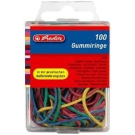 Herlitz 8770000 Rubber Rings 20-70 mm Diameter, 100 Pieces Assorted Colours in Hanging Box, 5 Boxes