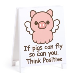 Funny Flying Pig Desk Sign Inspirational Office Decor Gifts If Pigs Can Fly So Can You Positive Pig Emotional Motivational Saying Sign for Son Friends Coworkers Cute Desk Decor White Elephant Gifts