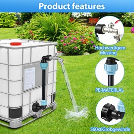 Wowlela IBC Tank Outlet Tap, IBC Gooseneck 3/4 Inch Outlet Tap, IBC Adapter with Gooseneck Brass Tap, Rain Barrel Outlet Tap IBC, Water Tank Accessories for 600/1000L Tanks