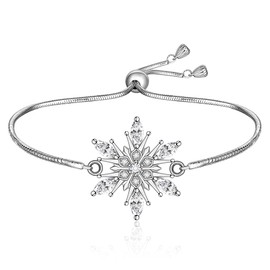 LOVGIFSET Christmas Snowflake Bracelet for Women Christmas Bracelet Sterling Silver Snowflakes Winter Freeze Chain X-Mas Birthday Gifts