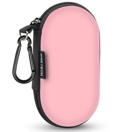 RISETECH Earbud Case Wired Earphone Case Holder EVA Headphone Storage Bag Small Zipper Pouch Compatible for EarPods, AirPods, Beats Flex, Urbeats3, Bose Wireless Earbuds, USB Cable, with Clip-Pink