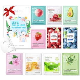 Kaely Paquete De 10 Máscaras De Hojas Variables, Mascarillas De Fiesta De Spa Para Niños Cuidado De La Piel, Mascarilla Facial Set De Cuidado De La...