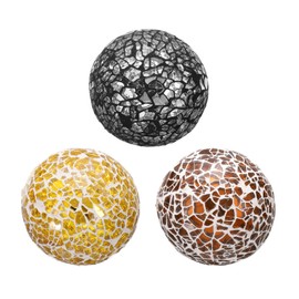 QUARKZMAN Pack of 3 Decorative Glass Baubles 2.36 Inch Orbs Centrepiece Balls Mosaic Glass Ball for Decorative Bowls Vases Dining Table Party Silver Black Gold Tone Brown