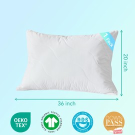 Three Geese White Goose Feather Down Pillows King Size Set of 1-100% Cotton, Medium Firm,Soft Support