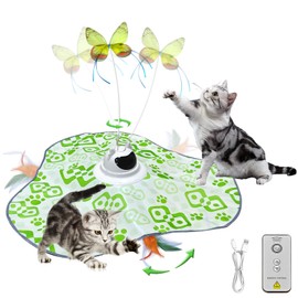 AO LI GEI Interactive Cat Toys Hide and Seek,3 in 1 Cats Rechargeable Interactive Kitten Toy with Remote Control, Automatic Fluttering Butterfly, Moving Ambush Feather,Kitten Indoor Cat Exercise Toy