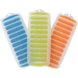 Lily's Home Silicone Narrow Ice Stick Cube Trays with Easy Push and Pop Out Material, Ideal for Sports and Water Bottles, Assorted Bright Colors. With Lids