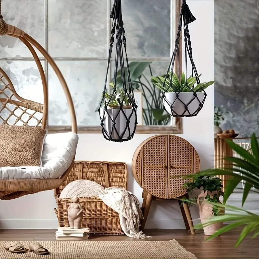 WeedGuard Outdoor Plant Hanger Macrame – Handcrafted Bohemian Holder with Hook, Indoor Outdoor Garden Decor