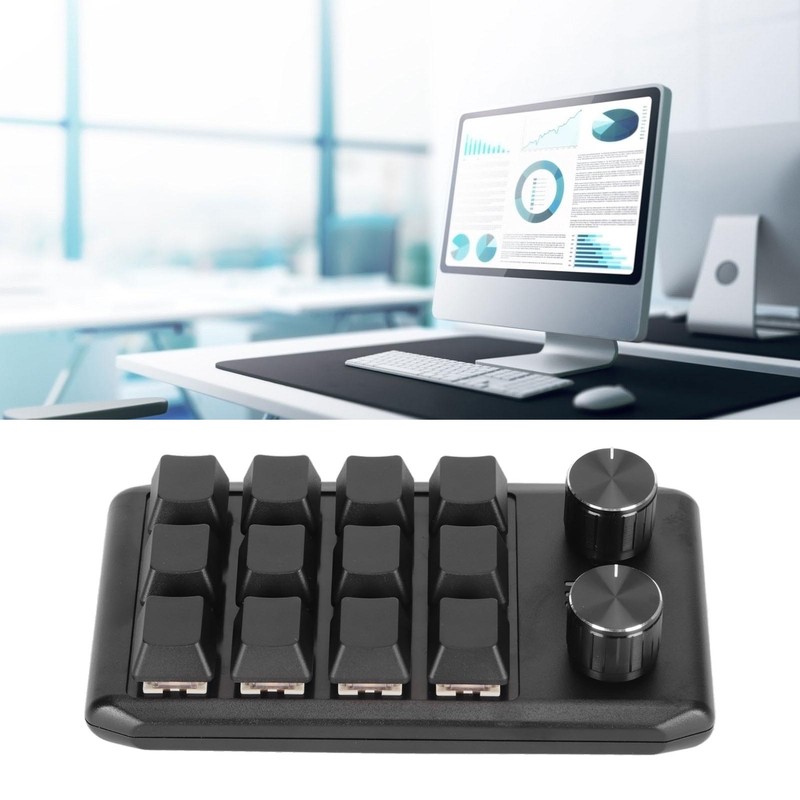 Mini Custom Keypad 12 Mechanical Keys 2 Knobs Programmable Red