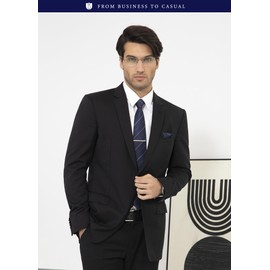 HISDERN Men's Necktie, Business Necktie, Pocket Square, Tie Clip, 3-Piece Set, Formal Necktie, Job Hunting, Graduation Ceremony, Father's Day Gift, 03 navy gold (stripe)