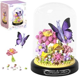 GreenPastures Flower Bouquet Building Kit for Adults – 582 PCS Animal & Flower Botanical Collection, DIY Mini Building Blocks with Dust Cover, Butterfly & Wildflower Bonsai Set for Girls and Women