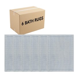 Arkwright 100% Cotton Bulk Bathroom Rugs - Case of 6 - High Absorbent Stylish Textured Woven Design Bath Mat, Slip Resistant Backing for Shower and Bathtub Floor, 17x24 in - Blue