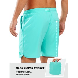 NORTHYARD Mens Swim Trunks 5" Beach Swim Shorts Quick Dry Bathing Suit with Mesh Liner Packable, Lake Blue, 2XL