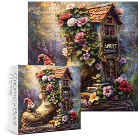 Magic Flower House Gnome Puzzles for Adults 1000 Pieces, Funny Elf Jigsaw Puzzles for Adults, Fantasy Art Nature Puzzles