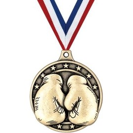 Gold Boxing Glove Medals - 2" 3D Boxing Award Medals with Neck Ribbon - 10 Pack Prime