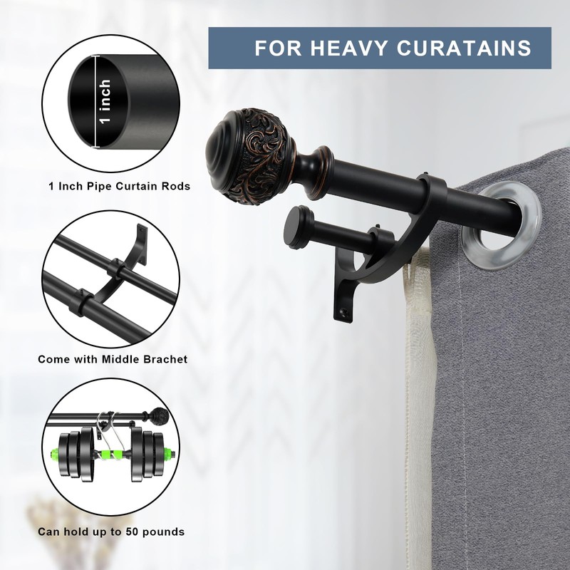 Double Curtain Rod, 1 inch Window Telescoping Drapery Double Rod
