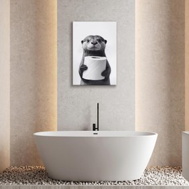 DCMVJHZV Funny Bathroom Wall Art Cute Otter Canvas Wall Decor Black and White Farmhouse Animal Pictures Prints Modern Bathroom Humor Painting Wall Decor Ready to Hang(12"x16")