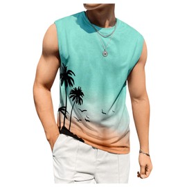 RoseSeek Men's Tank Tops Summer Tropical Hawaiian Sleeveless Shirts Casual Beach Vacation Tank Shirts Green L
