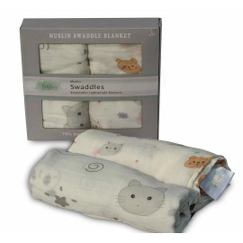 Bellvy Creations Organic Bamboo Muslin Cotton Baby Swaddle Wrap Receiving Blankets Unisex 2pc Set