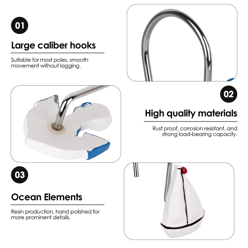 Nautical Shower Curtain Hooks Rust Proof, Nautical Theme Bathroom Decorative
