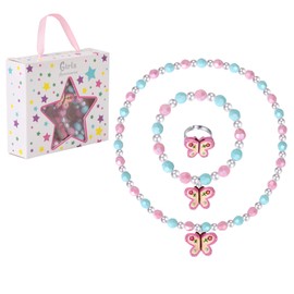 Girls Colorful Butterfly Jewelry Set - Toddler Butterfly Necklace Girls Pretend Plasy Toy Jewelry Box Set with Bead Necklace, Bracelet and Ring - Play Accessories - Ages 3+ Girl Birthday Gifts