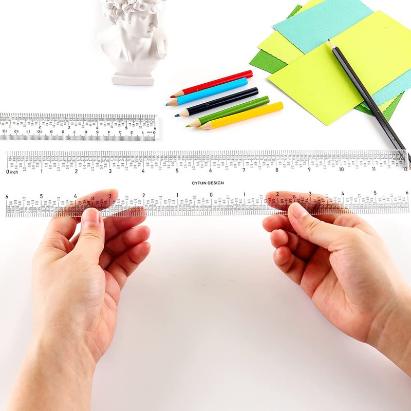 2 Pieces 6"/12" Clear Acrylic Ruler Zero-Centering Ruler with Inches