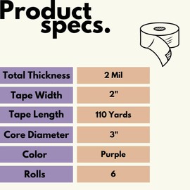 PSBM Purple Packing Tape, 2 Inch x 110 Yards, 6 Pack, Heavy Duty Colored Packaging Tape for Dispenser Refill, Moving, Storage, Shipping