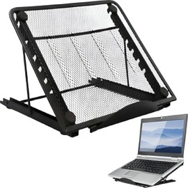 NTEK Adjustable Laptop Stand with Mesh Ventilation—Foldable & Portable Laptop Riser for Desk—Ergonomic Holder Laptops, MacBook, Tablet, Notebook—Lightweight & Sturdy Tray for Home & Office (Black)