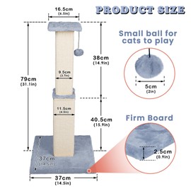 Lesnox Scratching Posts for Indoor Cats Adults & Kitten,31.1" H Cat Scratching Post,Tall Sisal Cat Scratching Post with Hanging Ball,Grey