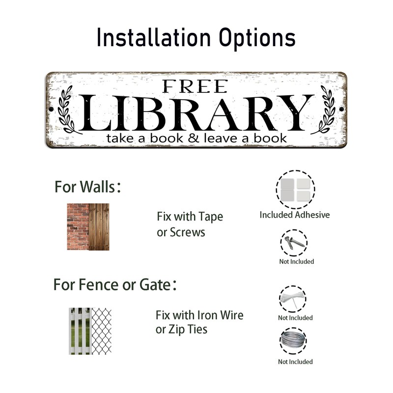 12x3 Inch Free library Sign PC Signage Decor for Outdoor