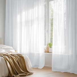 Topick Sheer Curtain with Eyelets, Transparent Curtain, Pack of 2, White, 145cm