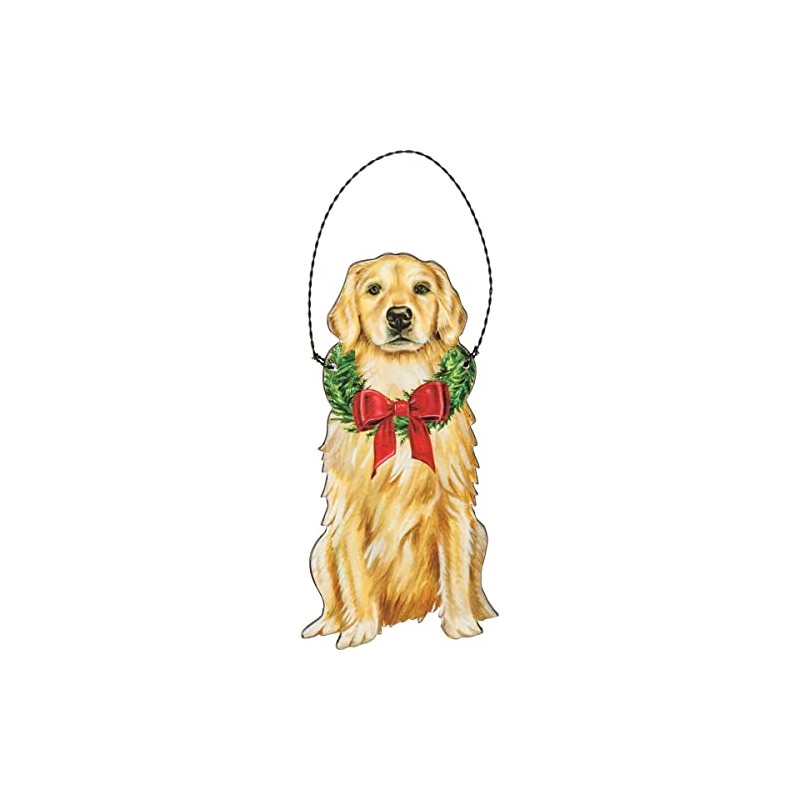 Primitives by Kathy Ornament -Wood, Paper, Wire, Christmas Golden Retriever