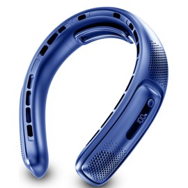 Portable Neck Cooling Fans that Blow Cold Air, Rechargeable Personal Small Wearable Cooler 3-Speed, LED Display, 4000mAh, Type-C Port, Gift For Women, Dad, Birthday, Father, Travel, Outdoor, Blue