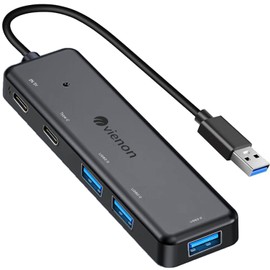 VIENON USB 3.0 Hub 5 in 1, USB Extender with USB C Power & Data Ports for Laptop/PC, Multiport USB Dock for MacBook, Mac Pro, Mac mini, iMac, Surface Pro, XPS