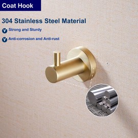 Gudetap Bathroom Towel Hook 2pack Modern Brushed Gold Towel Robe Wall Mount SUS304 Stainless Steel Bathroom Accessories GTA20802BG