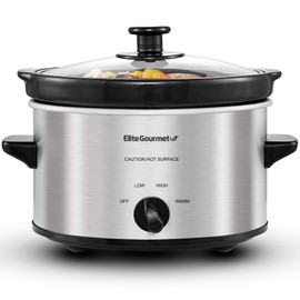 Elite Gourmet MST-275XS Electric Oval Slow Cooker, Adjustable Temp, Entrees, Sauces, Stews & Dips, Dishwasher Safe Glass Lid & Crock (2 Quart, Stainless Steel)